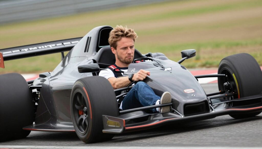 Adam Kornacki podczas testowania samochodu - pasja motoryzacyjna