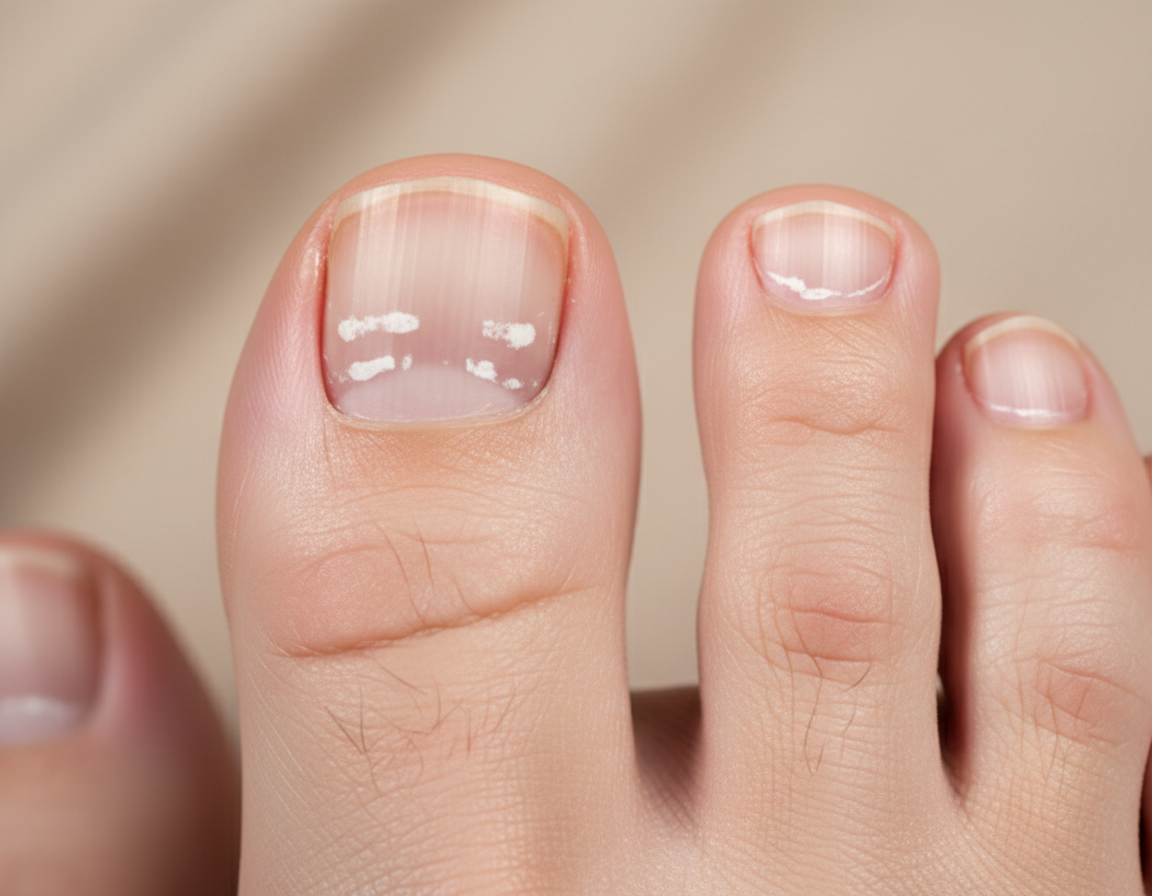 białe plamki na paznokciach u nóg
