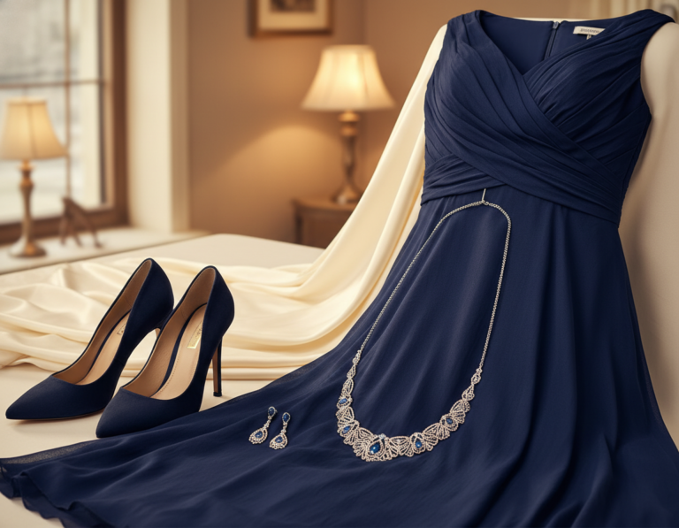 dodatki do granatowej sukienki zdjęcia